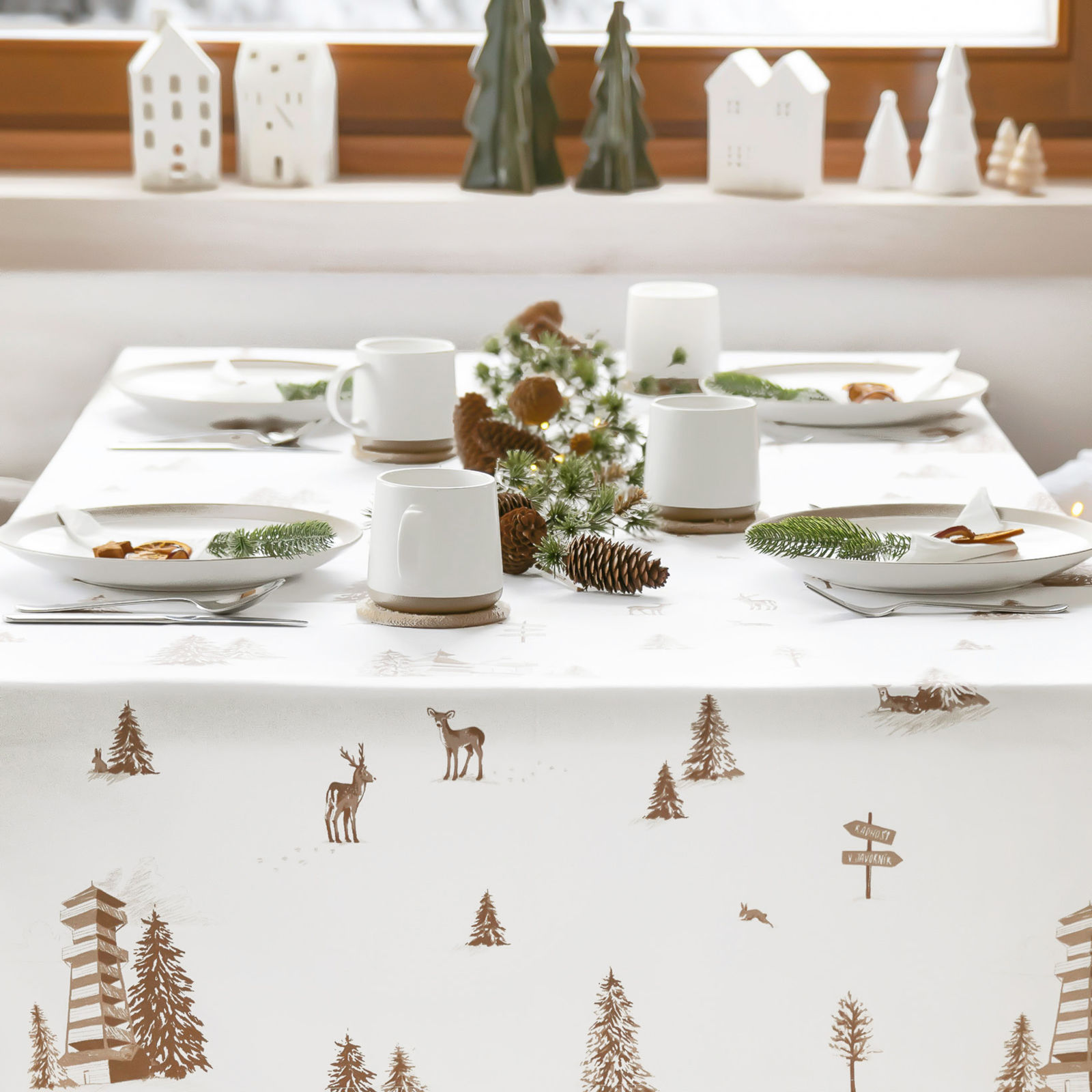 Eckige Tischdecke 100% Baumwollköper - Berge