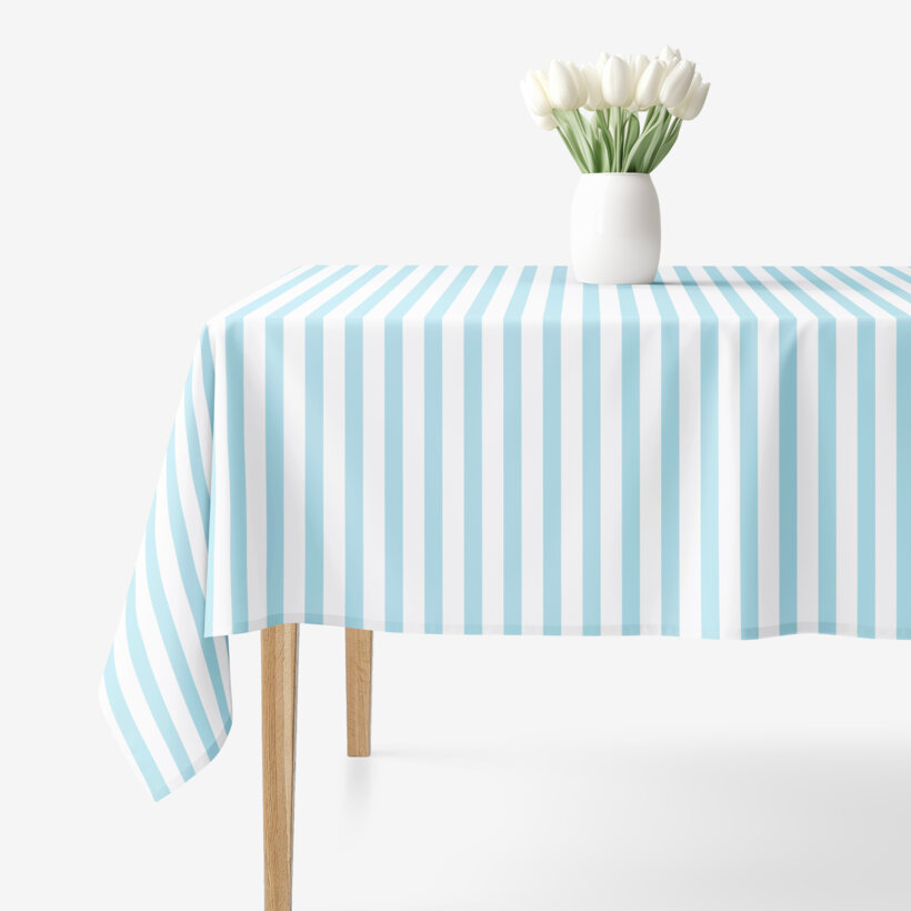 Eckige Tischdecke 100% Baumwolle - blaue Streifen