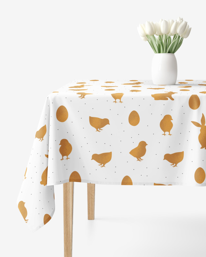 Eckige Tischdecke Ostern aus fester Baumwolle - goldene Ostersymbole
