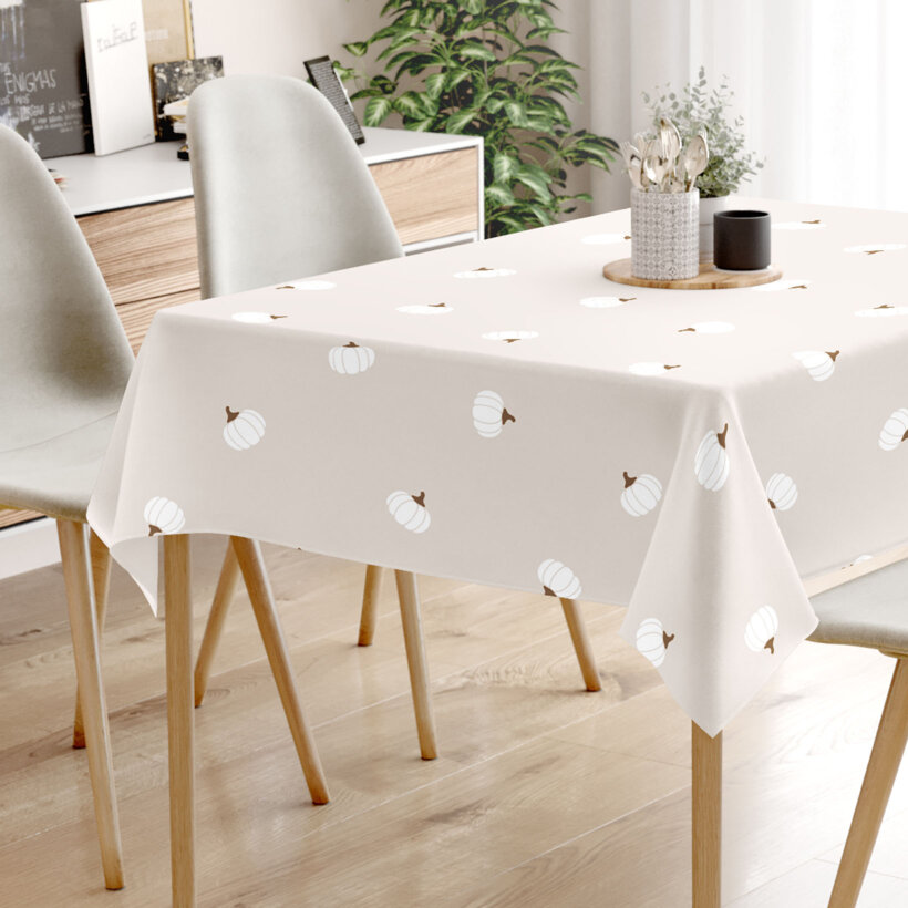 Eckige Tischdecke 100% Baumwolle - Kürbisse auf Creme