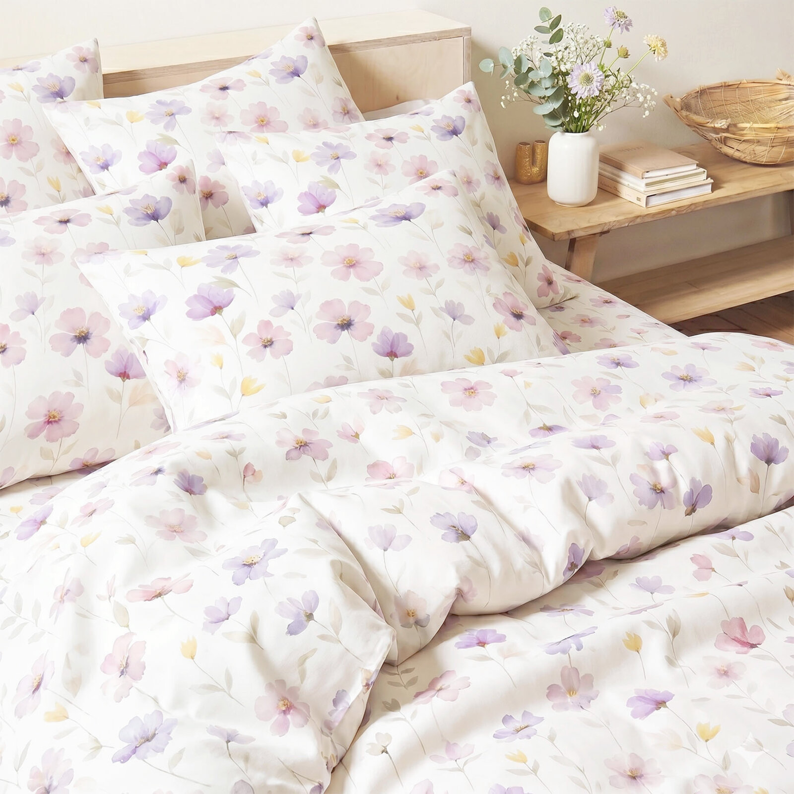 Bettwäsche aus Baumwolle-Satin - Lila Blüten
