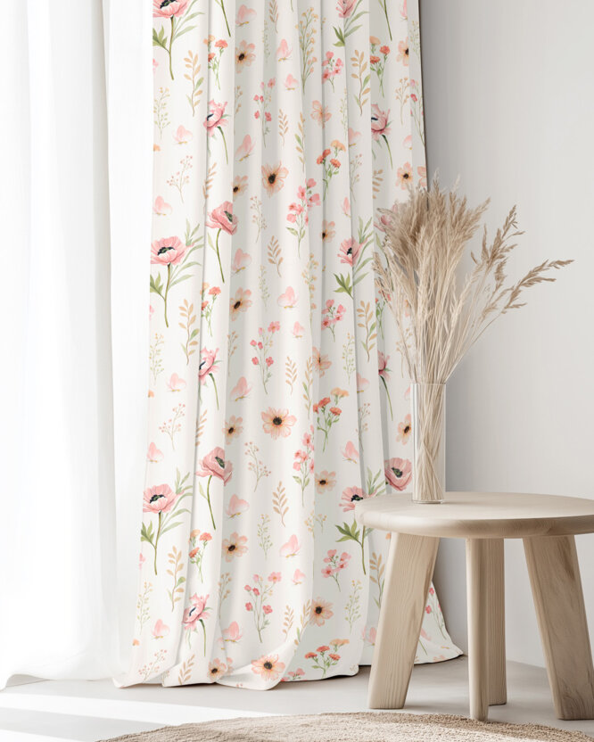 Dekorativer Vorhang – Rosa Blümchen