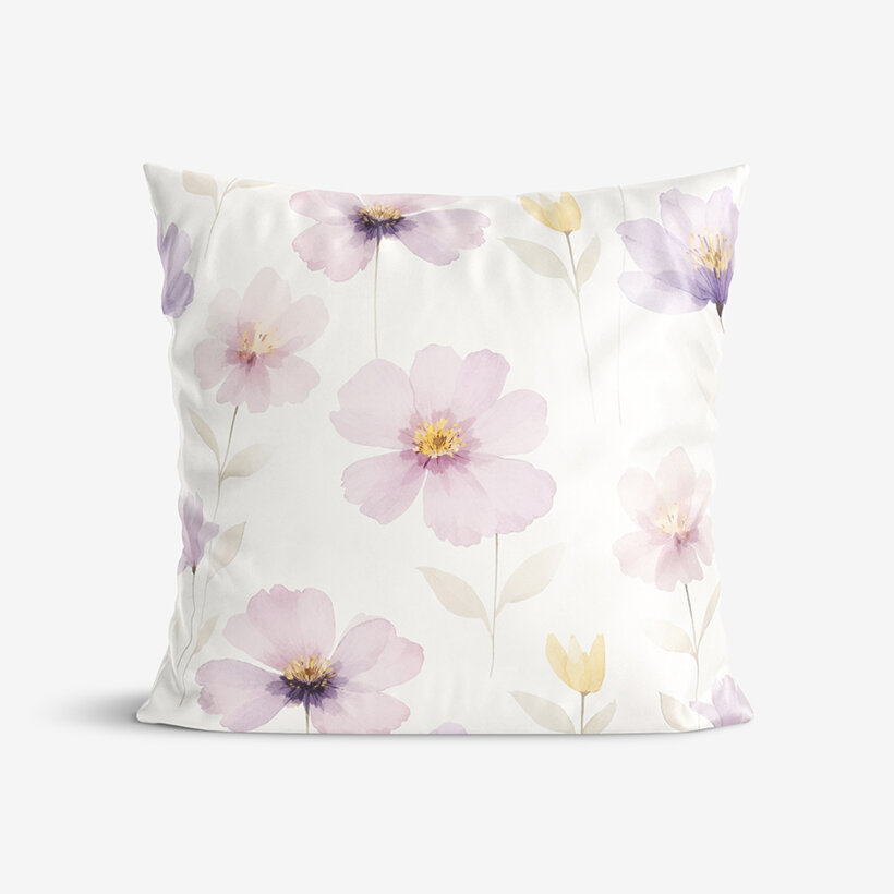 Kissenbezug aus Mako-Satin - Lila Blüten