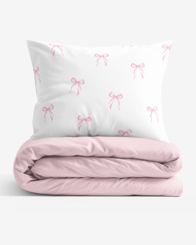 Bettwäsche aus Baumwolle Duo - rosa Schleifen mit Puderrosa