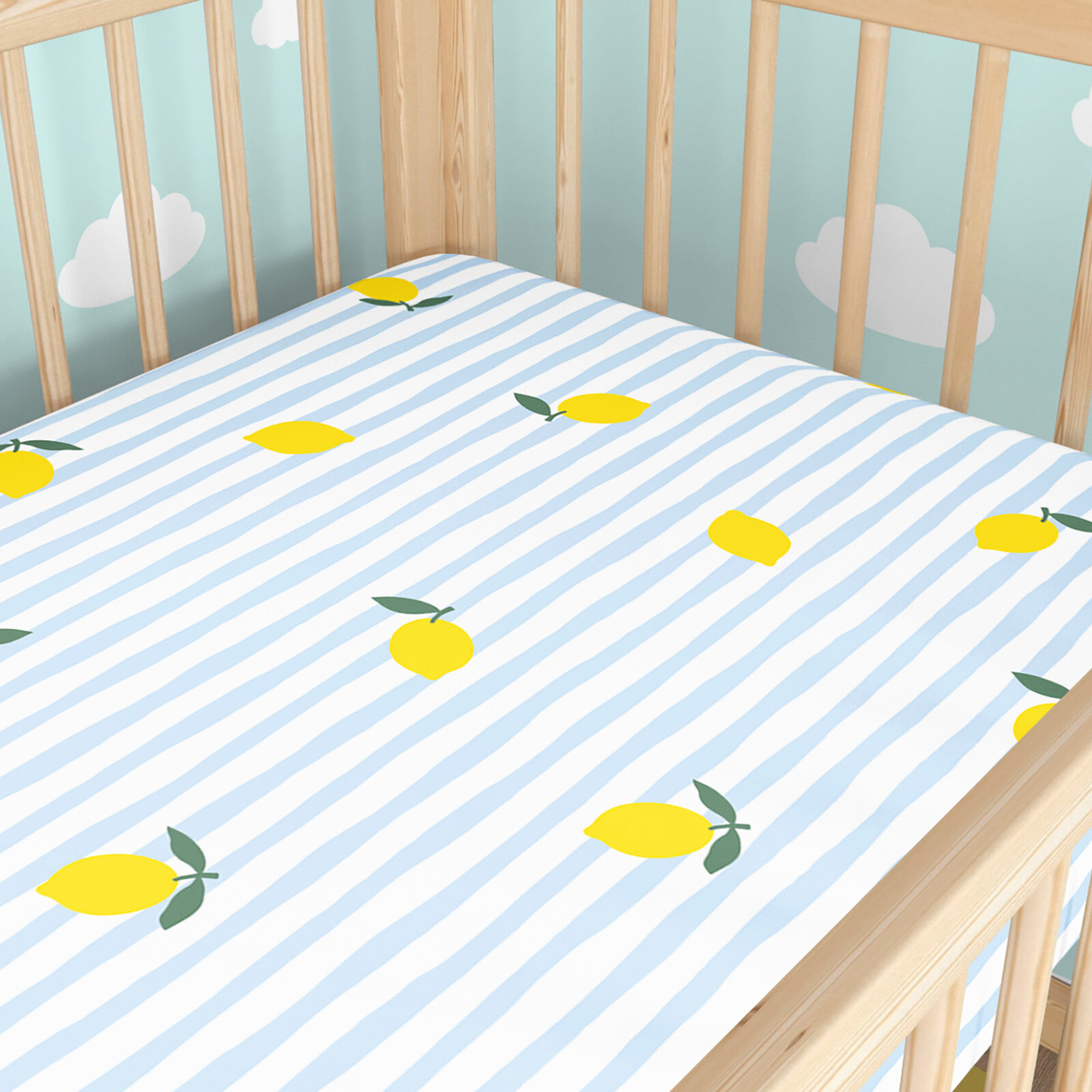Spannbetttuch aus Baumwolle für Babybetten - Frische Zitronen mit Streifen