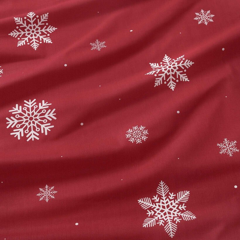 Weihnachtliche Bettwäsche für Babybetten aus Baumwolle - Schneeflocken auf Rot