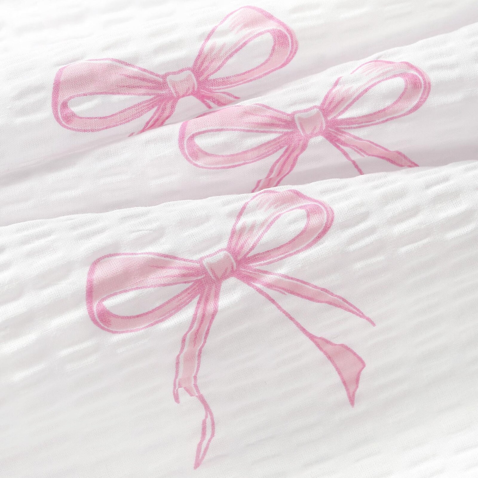 Kinder - Seersucker Bettwäsche Duo - rosa Schleifen mit Puderrosa