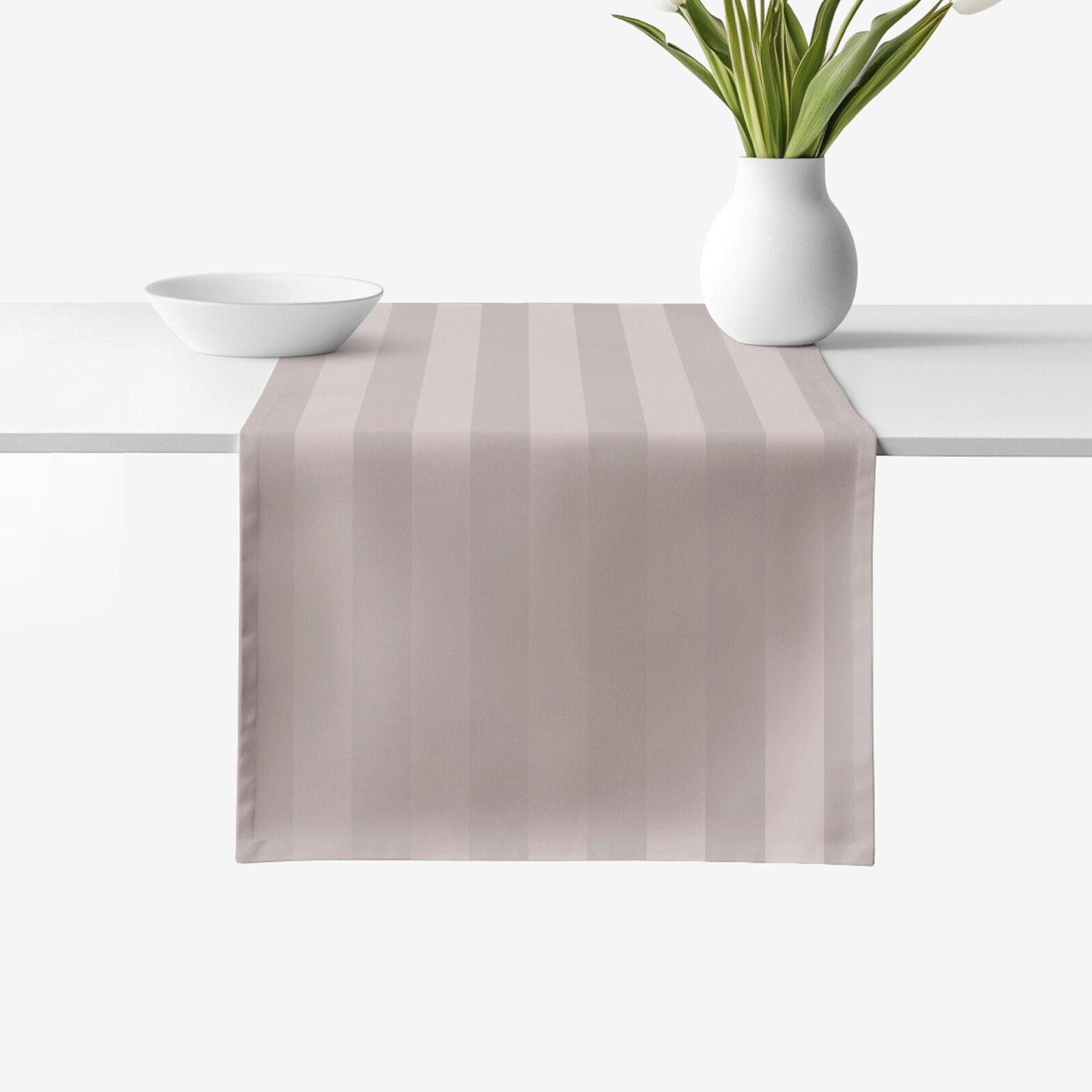 Festliche Damast-Tischläufer - graubraun Streifen mit Satin-Glanz