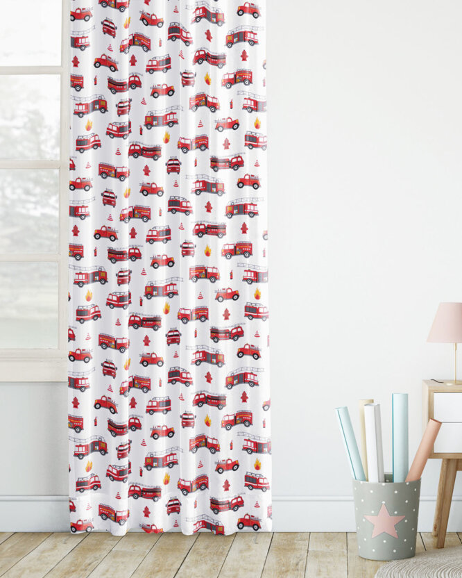 Vorhang aus Baumwolle Kindermotive - Feuerwehrfahrzeuge