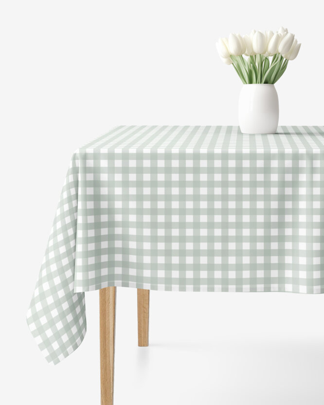 Eckige Tischdecke 100% Baumwolle - Salbeigrüne Würfel