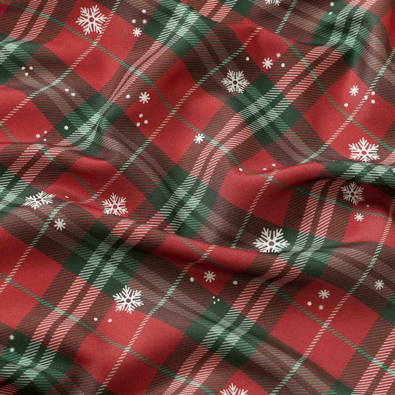 Runde Weihnachts-Tischdecke Teflon - Rotkariert mit Schneeflocken