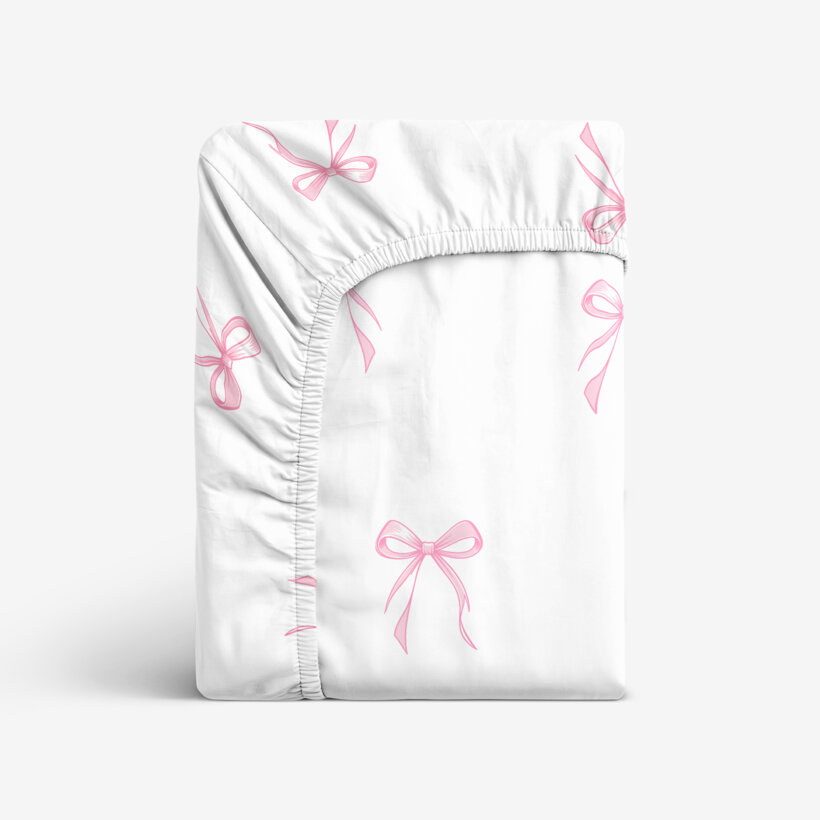 Spannbettlaken aus Baumwolle - rosa Schleifen