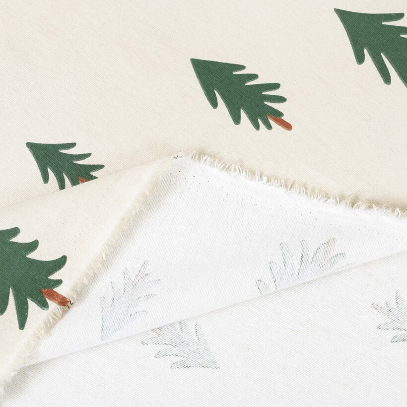 Weihnachtlicher Flanellstoff - Bäumchen auf natur