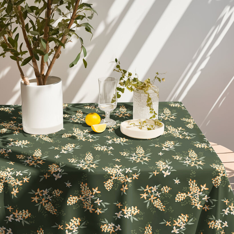 Eckige Tischdecke 100% Baumwolle - apricotfarbene Blumen