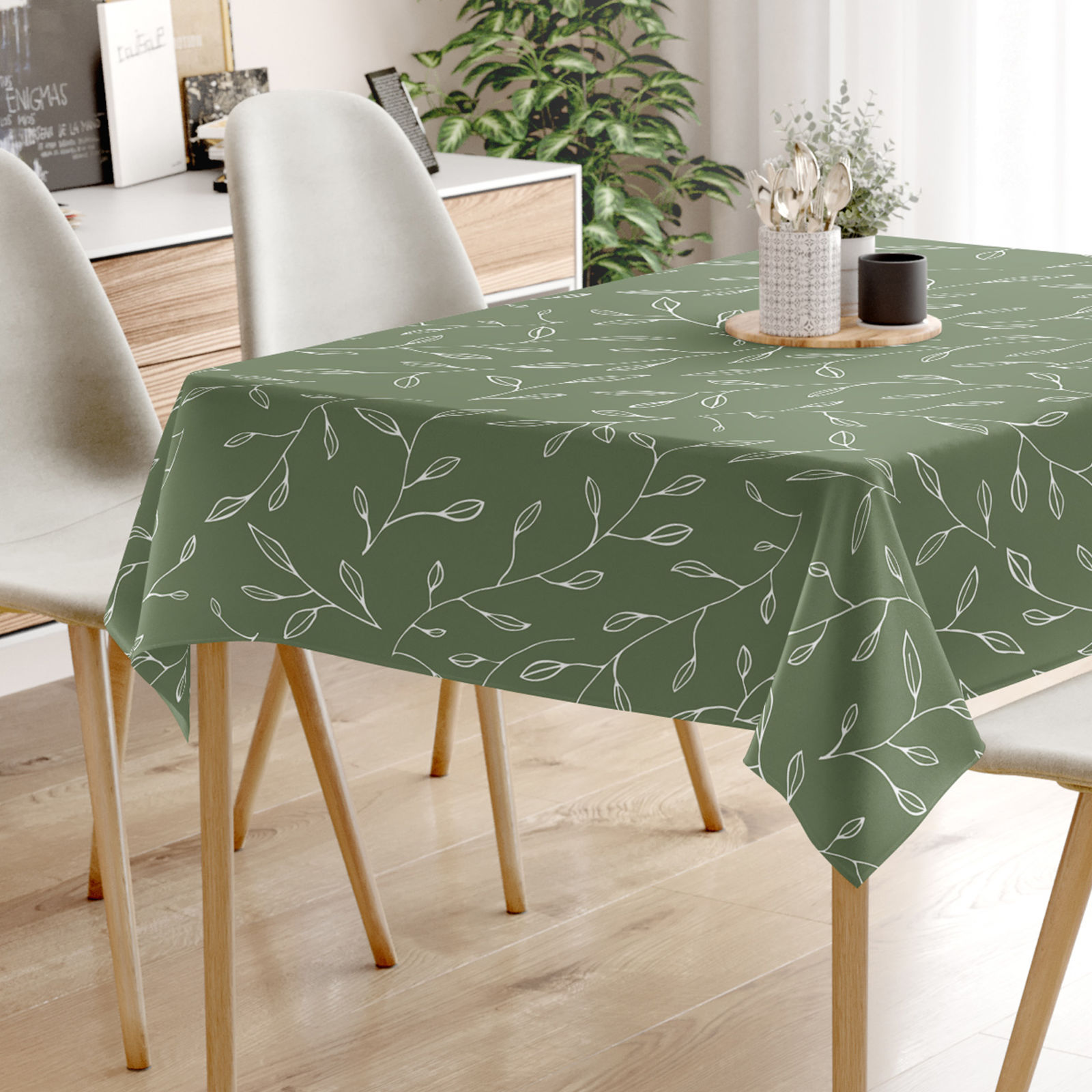 Eckige Tischdecke 100% Baumwolle - Teeblätter
