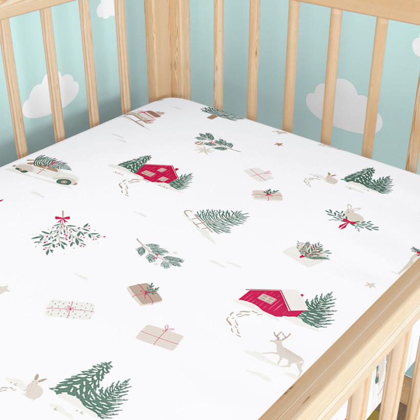Weihnachtliches Spannbetttuch aus Baumwolle für Babybetten - Traditionelle Weihnachten (Ausland)