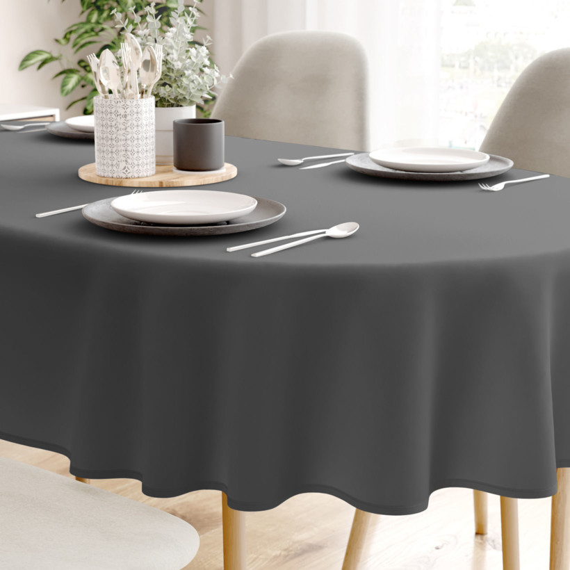 Ovale Tischdecke aus 100% Baumwolle - dunkelgrau