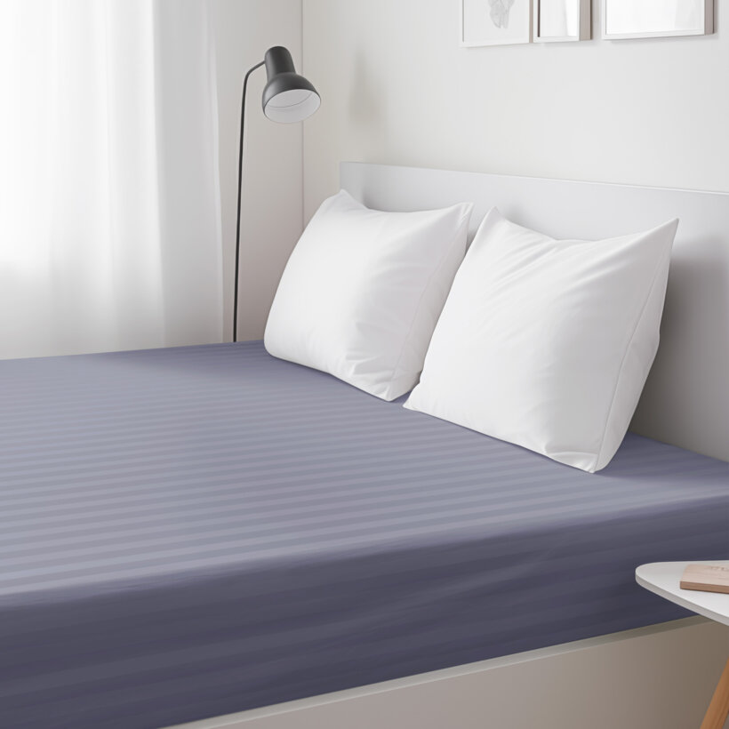 Spannbettlaken aus Damask - dunkelgraue Streifen mit Satin-Glanz