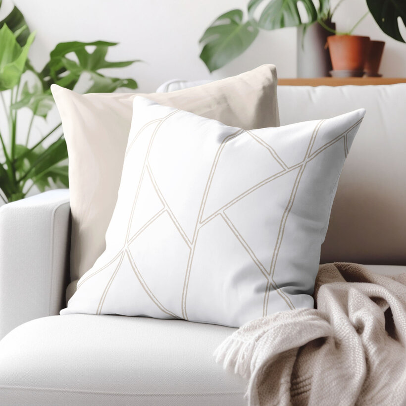 Kissenbezug aus Baumwolle - Geometrische Linien auf Weiß