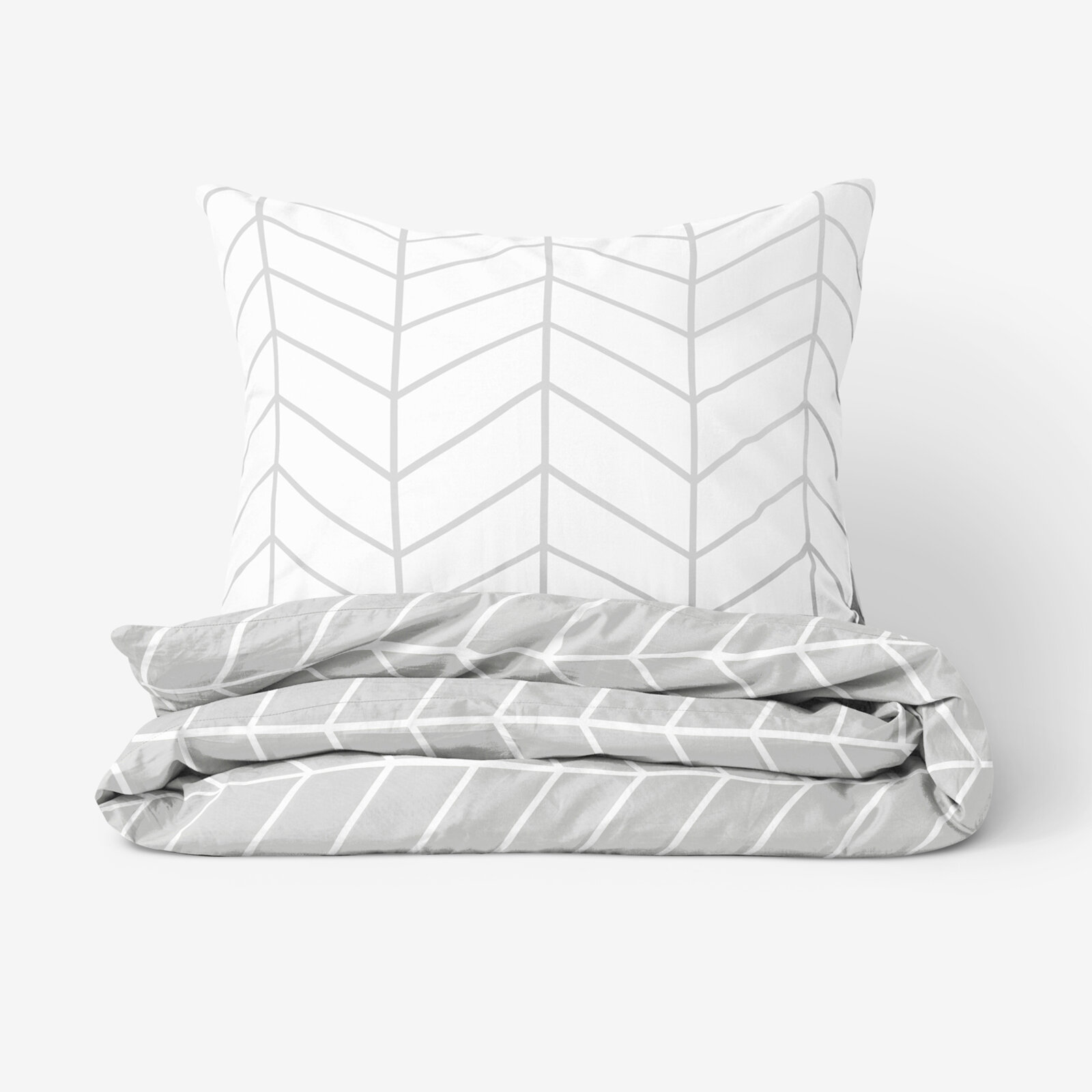 Bettwäsche aus Baumwolle - Zickzack auf Weiß mit Grau