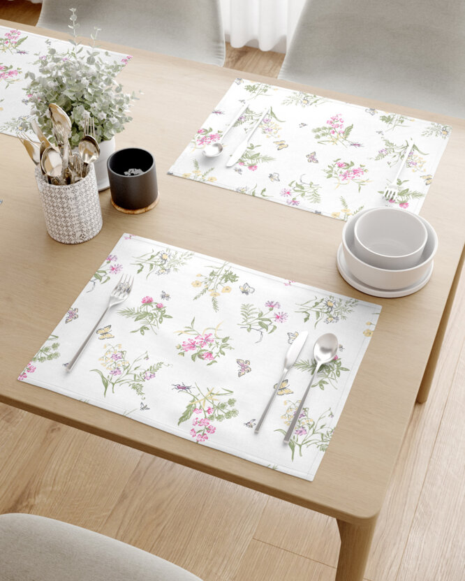 Tischset 100% Baumwolle - Bunte Wiesenblumen auf Weiß - 2 Stück