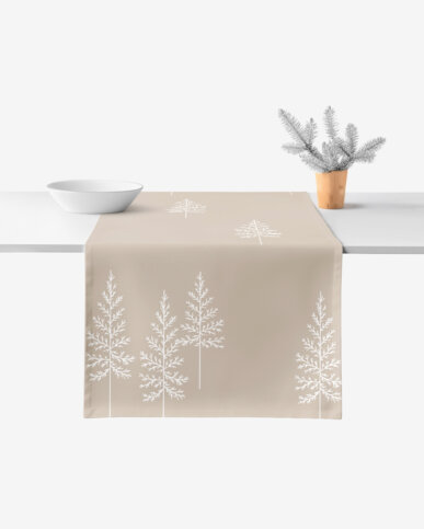 Weihnachtlicher Tischläufer aus 100% Baumwollköper - Nordische Tannenbäume