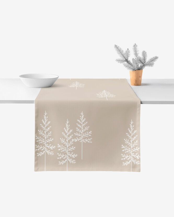 Weihnachtlicher Tischläufer aus 100% Baumwollköper - Nordische Tannenbäume