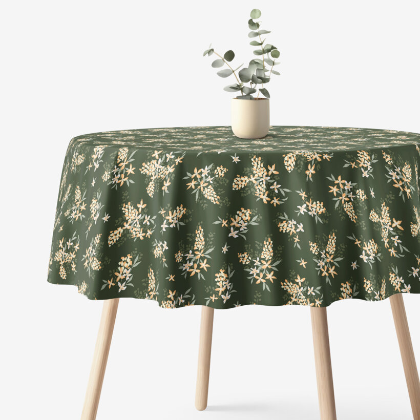 Runde Tischdecke 100% Baumwolle - apricotfarbene Blumen