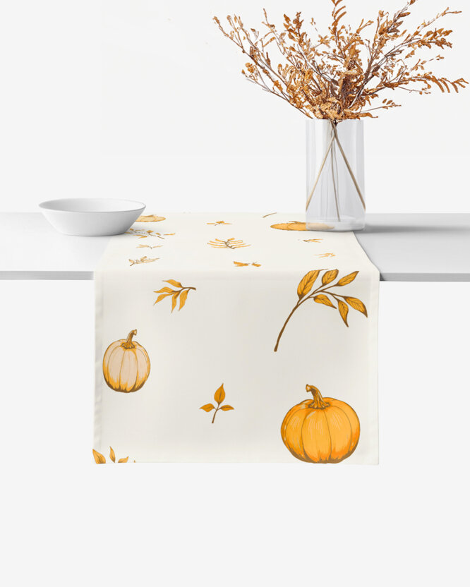 Tischläufer aus 100% Baumwolle - Herbstkürbisse und Blätter