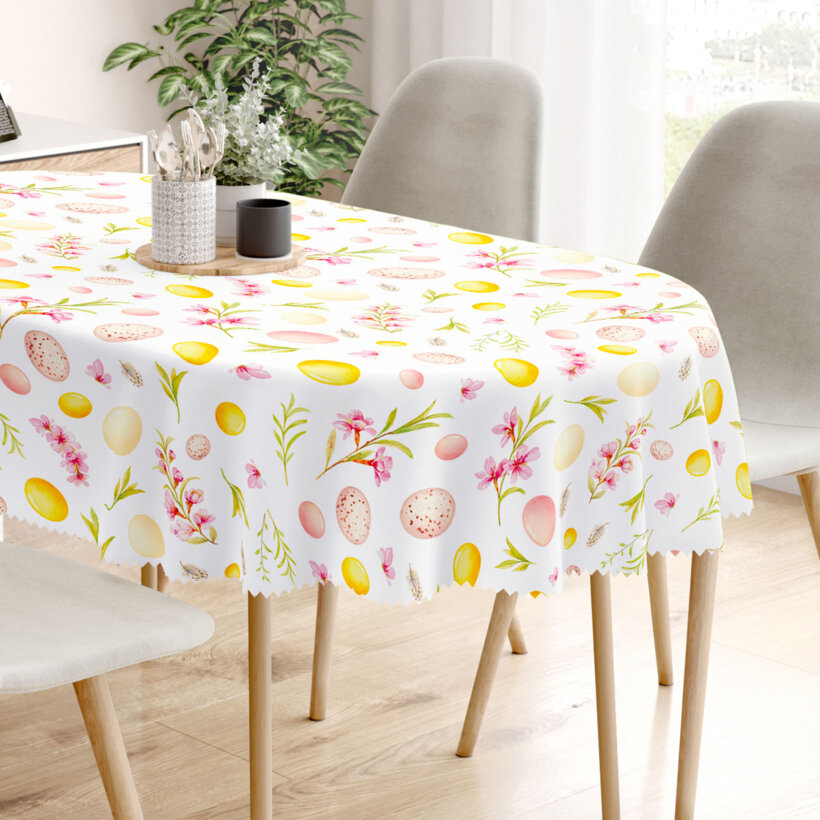 Ostern Tischdecke Teflon Oval - Ostereier mit Blumen