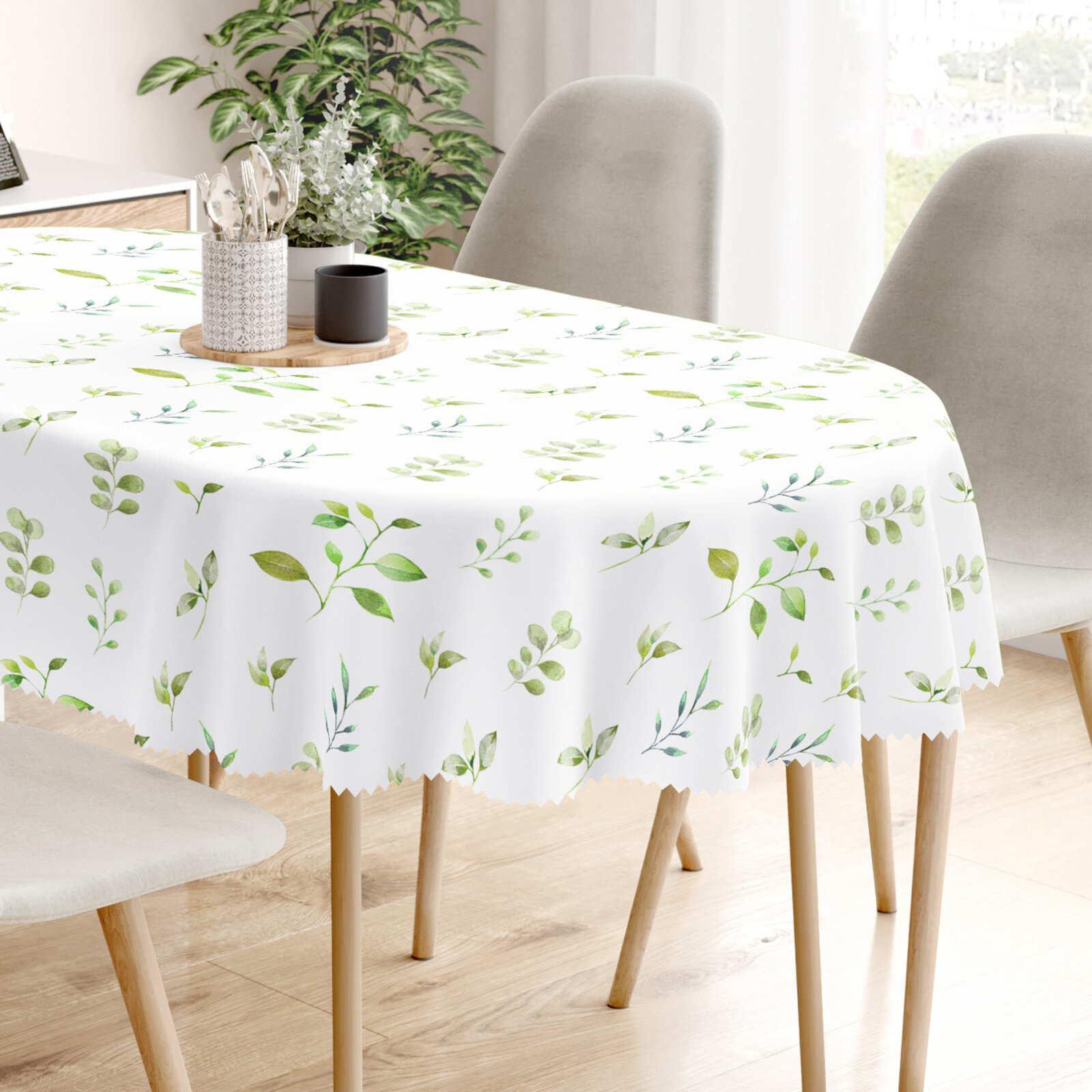Ovale Tischdecke Teflon - Eukalyptusblätter