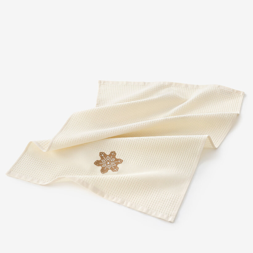 Waffel-Geschirrtuch mit Stickerei - Lebkuchen auf Creme