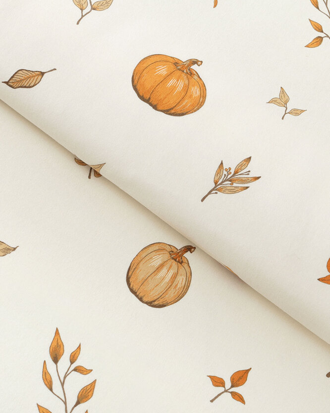 Flanellstoff - Herbstkürbisse und Blätter