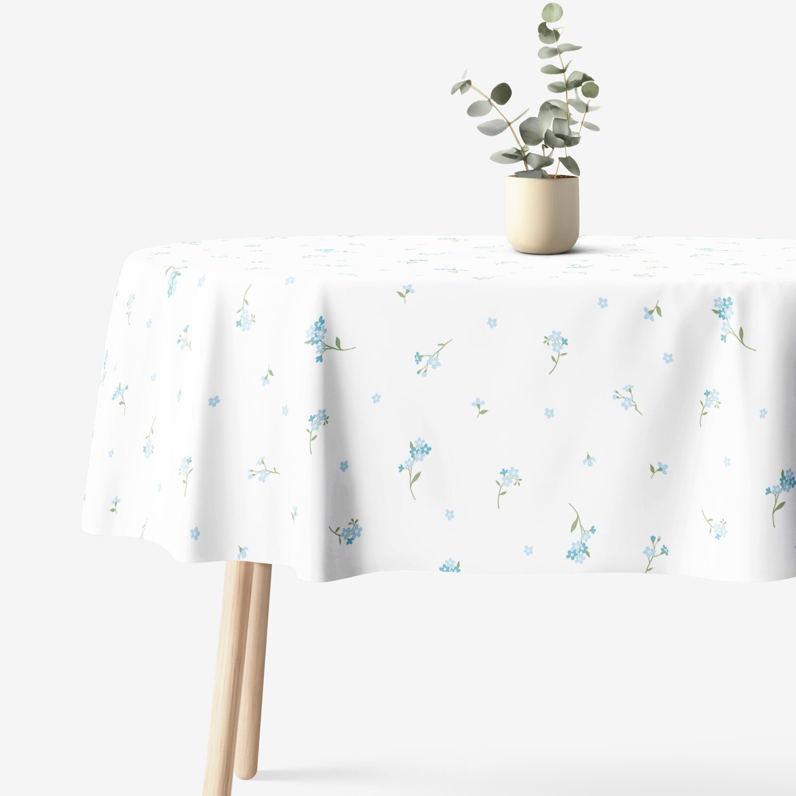 Ovale Tischdecke aus 100% Baumwolle - Vergissmeinnicht