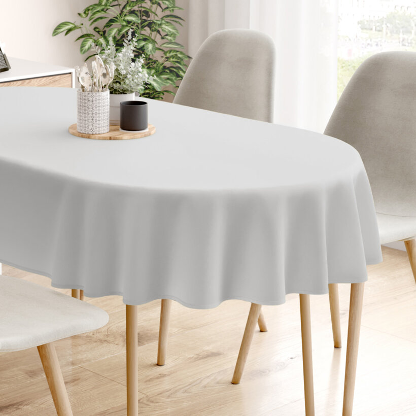 Ovale Tischdecke aus 100% Baumwolle - hellgrau