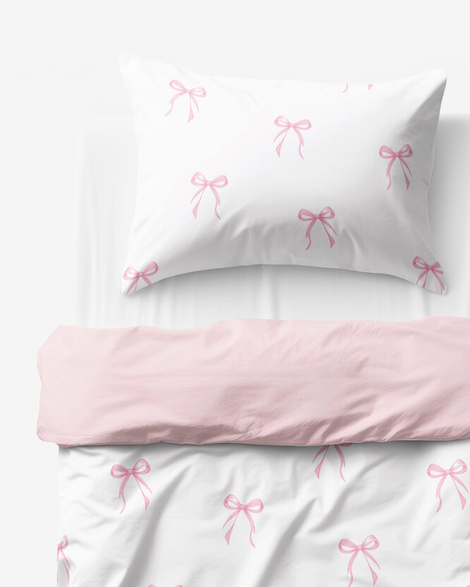 Kinder-Bettwäsche aus Baumwolle Duo - rosa Schleifen mit Puderrosa
