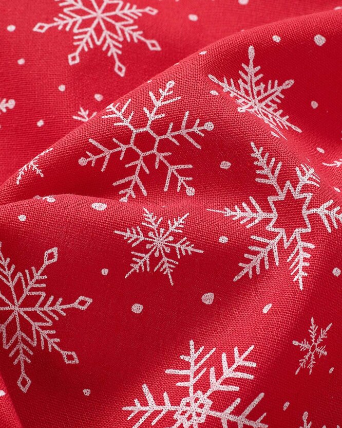 Dekorativer Stoff Valencia - Weihnachtssterne auf rotem Hintergrund