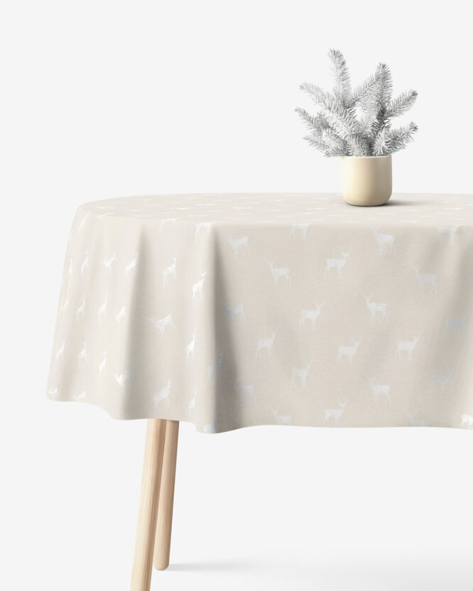 Ovale Weihnachts-Tischdecke Natura - Hirsche auf natürlichem