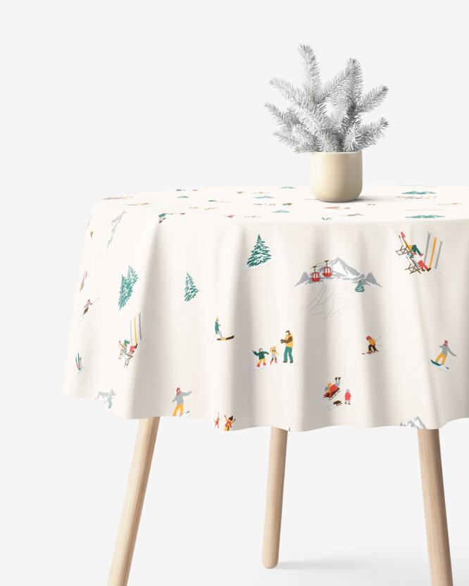 Runde Weihnachts-Tischdecke 100% Baumwolle - Winterfreuden