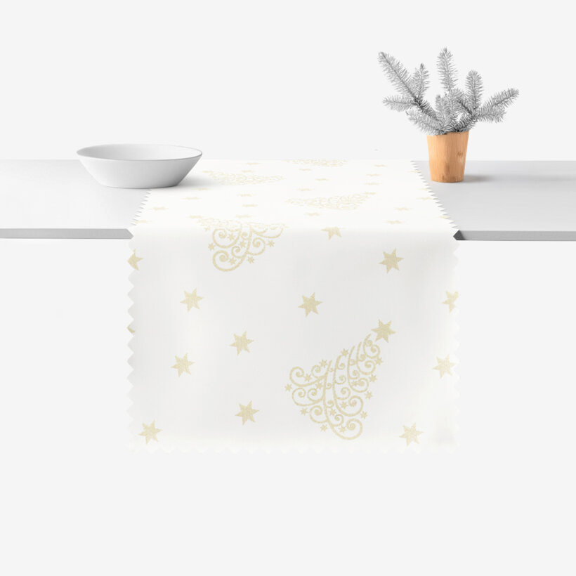 Weihnachtlicher Teflon-Tischläufer - Goldene Tannenbäume und Sterne