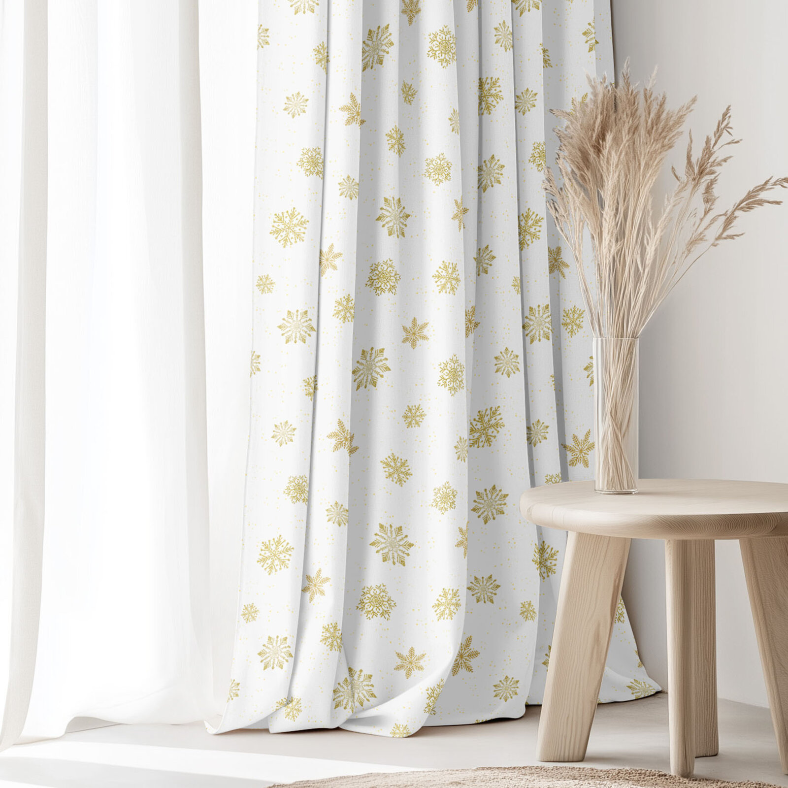 Weihnachtlicher Dekorativer Vorhang – Goldene Schneeflocken