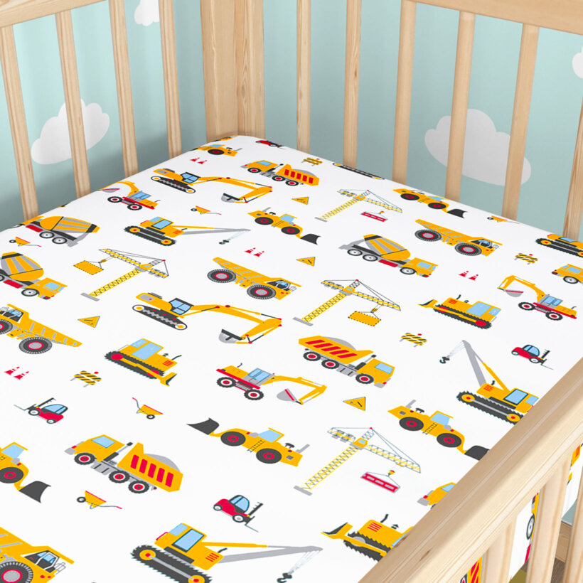 Spannbetttuch aus Baumwolle für Babybetten - Lastwagen und Bagger