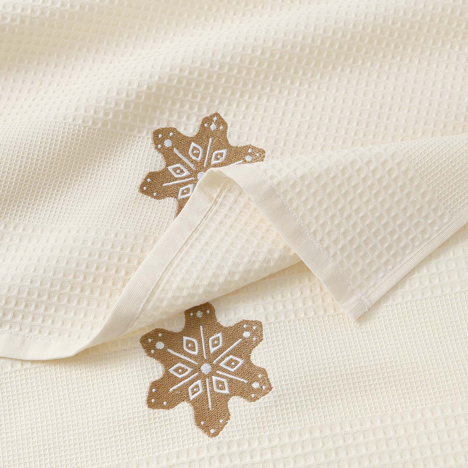 Waffel-Geschirrtuch mit Stickerei - Lebkuchen auf Creme