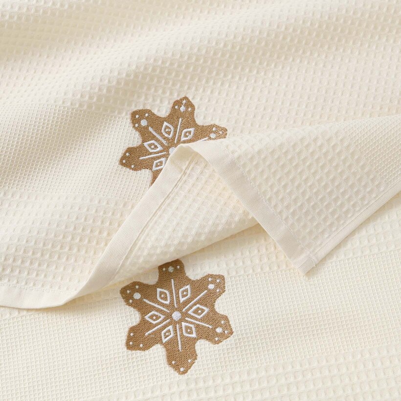Waffel-Geschirrtuch mit Stickerei - Lebkuchen auf Creme