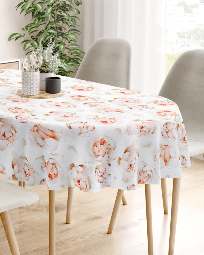 Ovale Tischdecke aus 100% Baumwolle Deluxe - Duft von Pfingstrosen