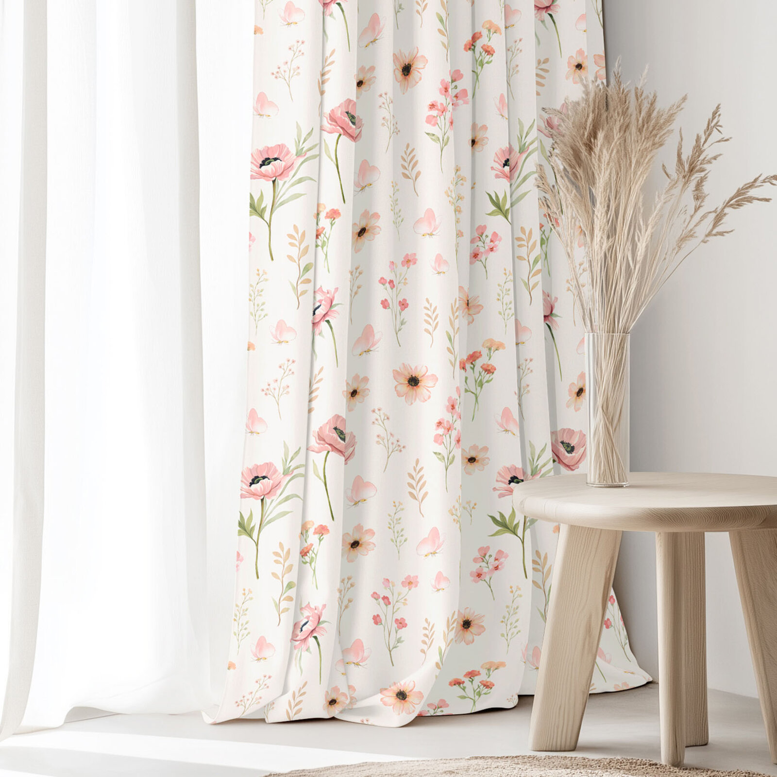 Dekorativer Vorhang – Rosa Blümchen