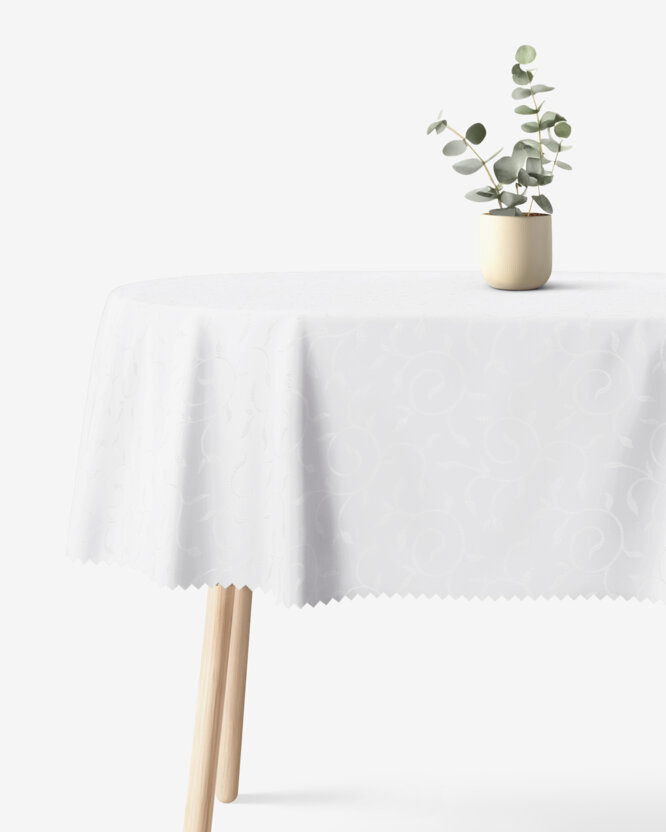 Ovale festliche Teflon-Tischdecke - weiß mit großen Ornamenten