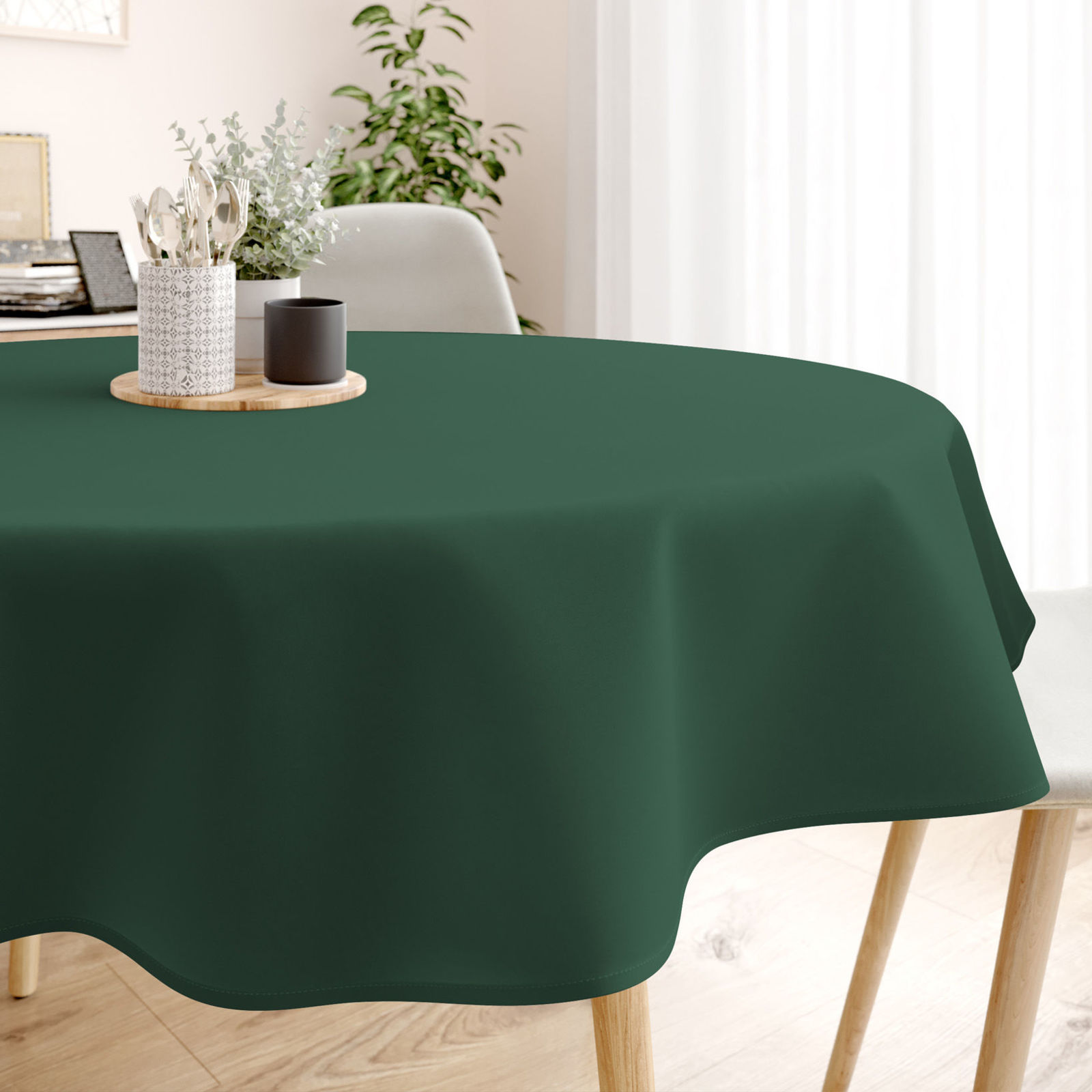 Runde Weihnachts-Tischdecke 100% Baumwolle - dunkelgrün