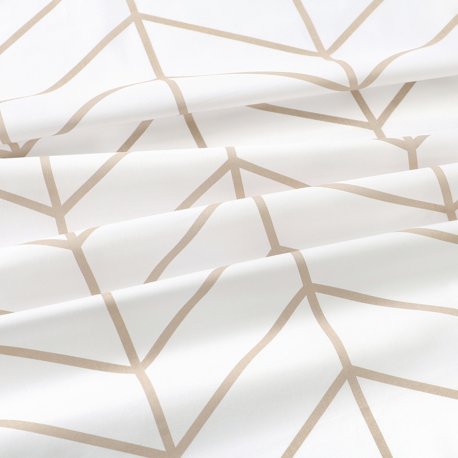 Baumwollstoff - Beiger Zickzack auf Weiß