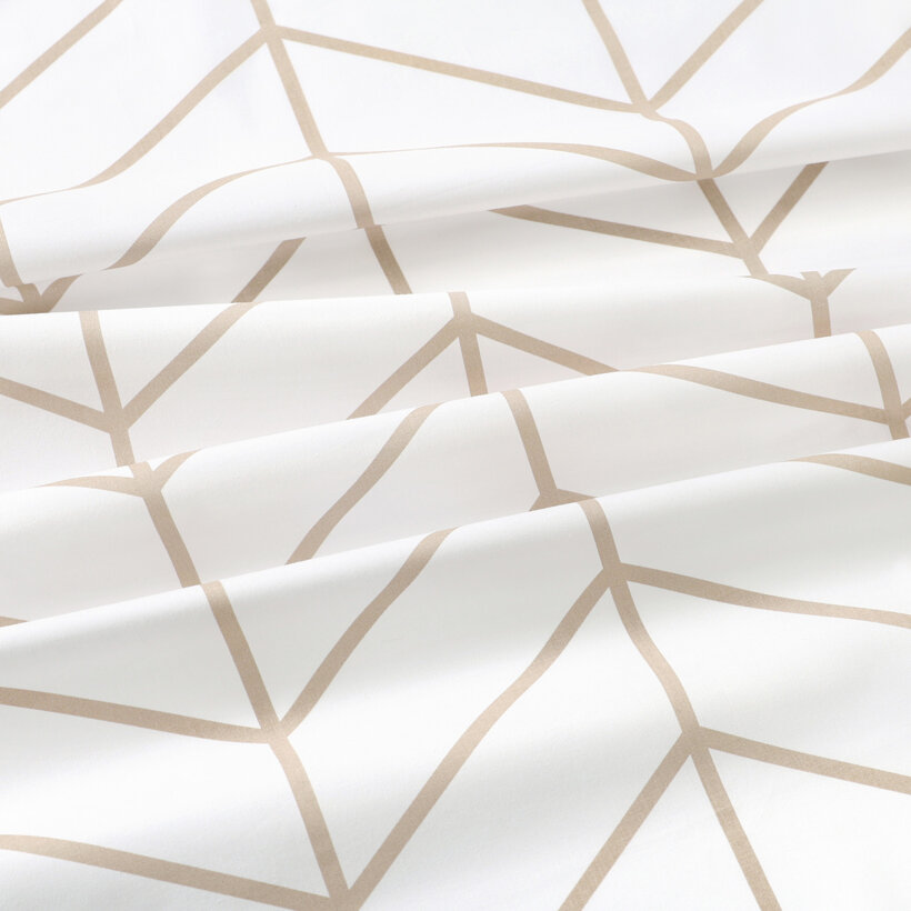 Baumwollstoff - Beiger Zickzack auf Weiß